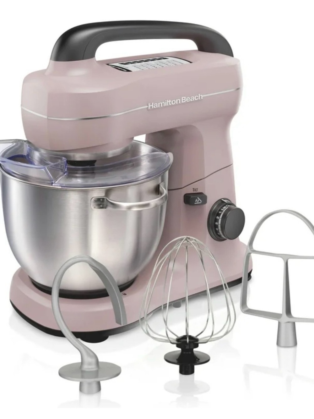 Hamilton Beach Pink Stand Mixer with Stainless Steel Bowl & Attachments